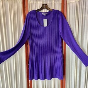 Daisy Fuentes Sweater Dress Tunic Womens XL Purple Ribbed Knit Scoop Neck NWT